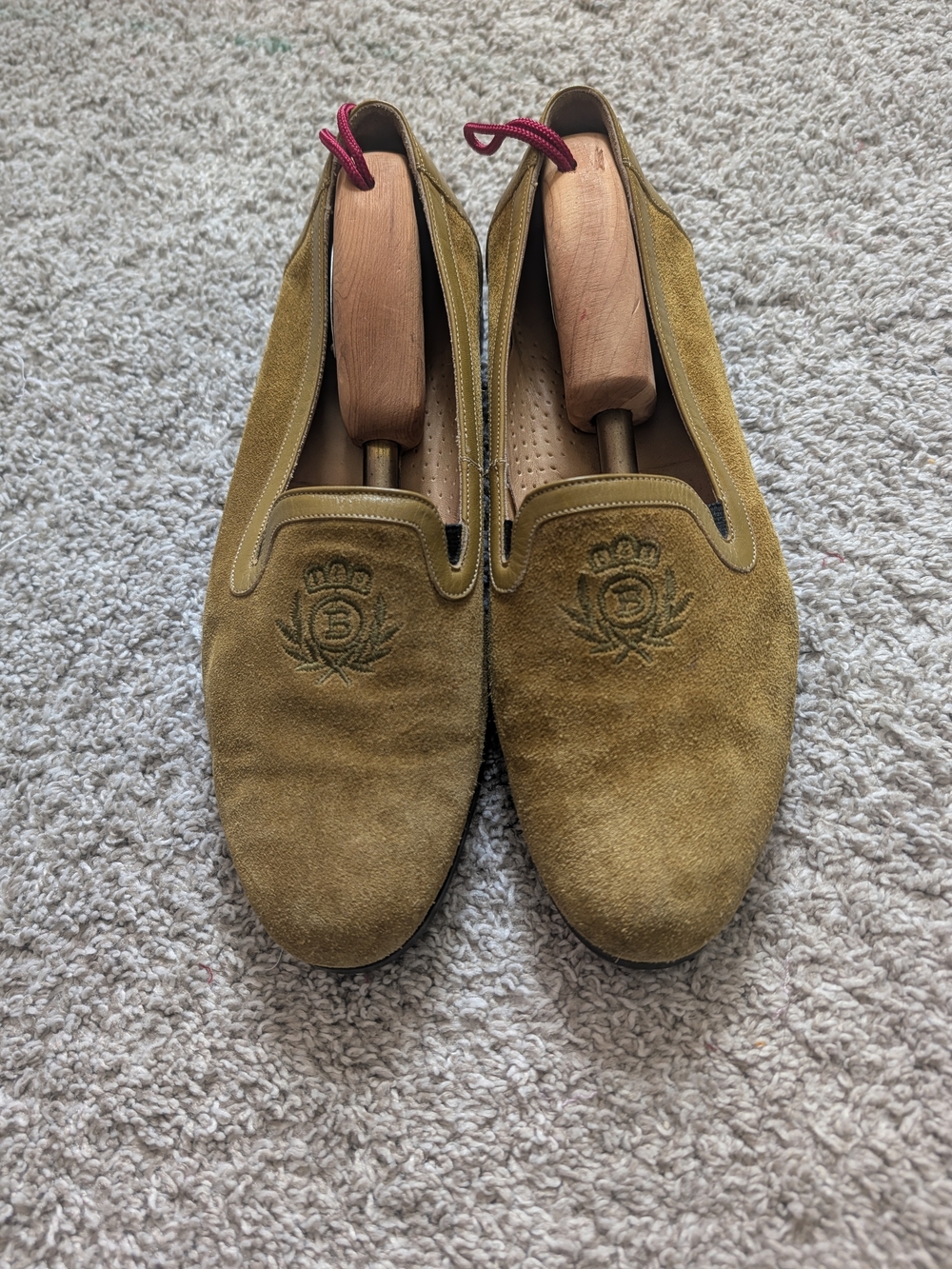 Bally Pontiac Men's Suede Slip-On Loafers in Olive/Mustard Yellow 8 M
